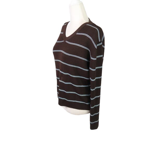 Vintage 90s Club Monaco brown and blue striped knit v-neck sweater Women S - Picture 4 of 6